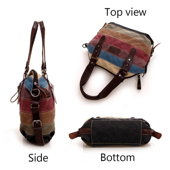 RETON Canvas Tote Bag Multi-Color Striped Bag - Picture 2 of 4